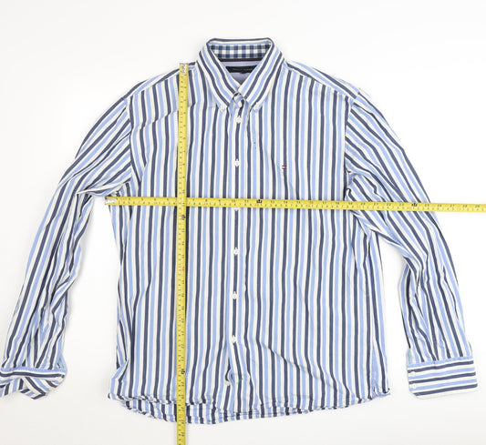Tommy Hilfiger Men’s Blue Striped Button-Down L Cotton Shirt