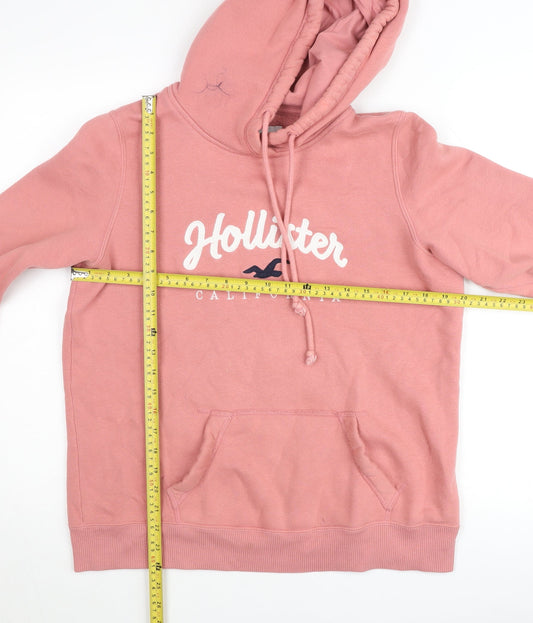 Hollister Women Pink Medium Pullover Hoodie with Logo Print