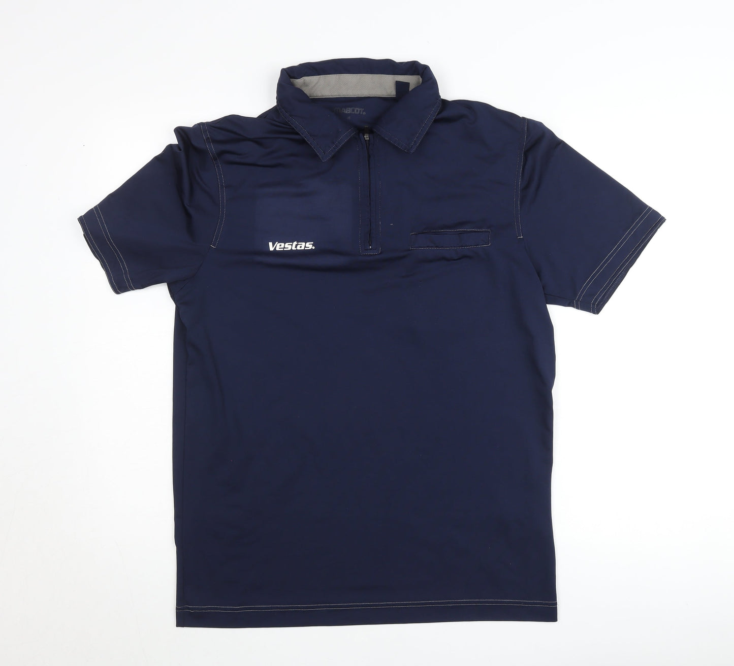 Mascot Men's Blue Workwear Polo Shirt Size M 1/4 Zip Collared Polyester