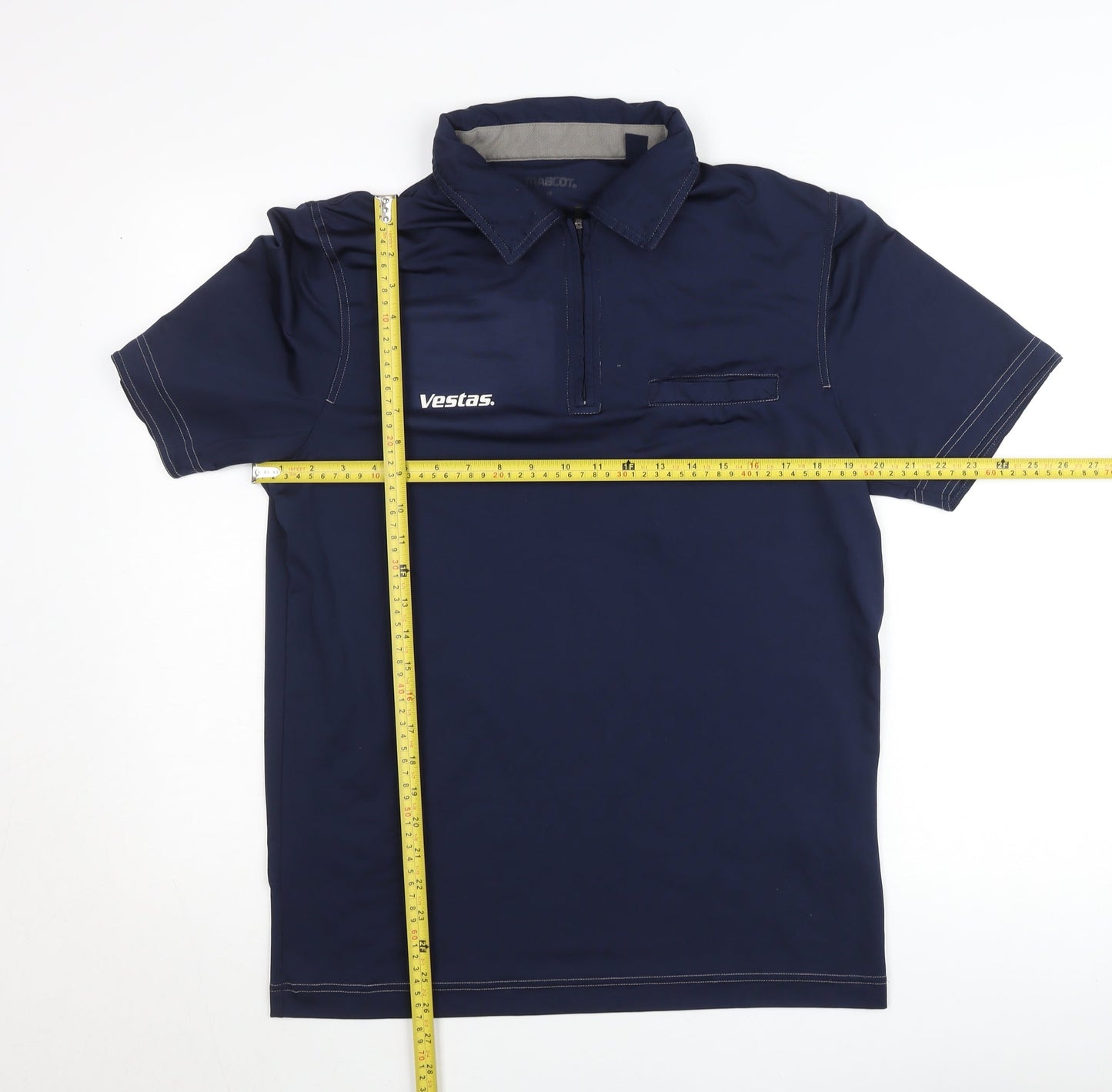 Mascot Men's Blue Workwear Polo Shirt Size M 1/4 Zip Collared Polyester