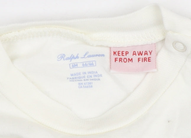 Ralph Lauren Unisex Baby Ivory Long Sleeve Cotton T-Shirt 6-9 Months