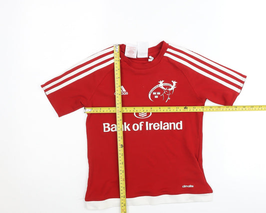 Adidas Boys Red Munster Rugby T-Shirt 9-10 Years Activewear Jersey