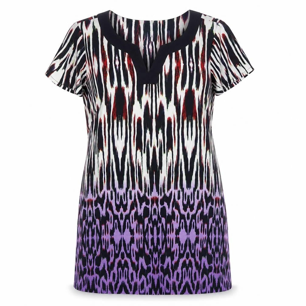 Epilogue Women's Multicoloured Tunic Blouse Size 16 Short Sleeve V-Neck