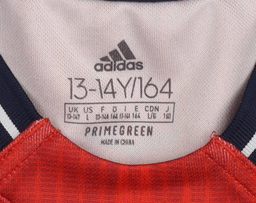 Adidas Boys Red Munster Rugby T-Shirt 13-14 Years Crew Neck Short Sleeve