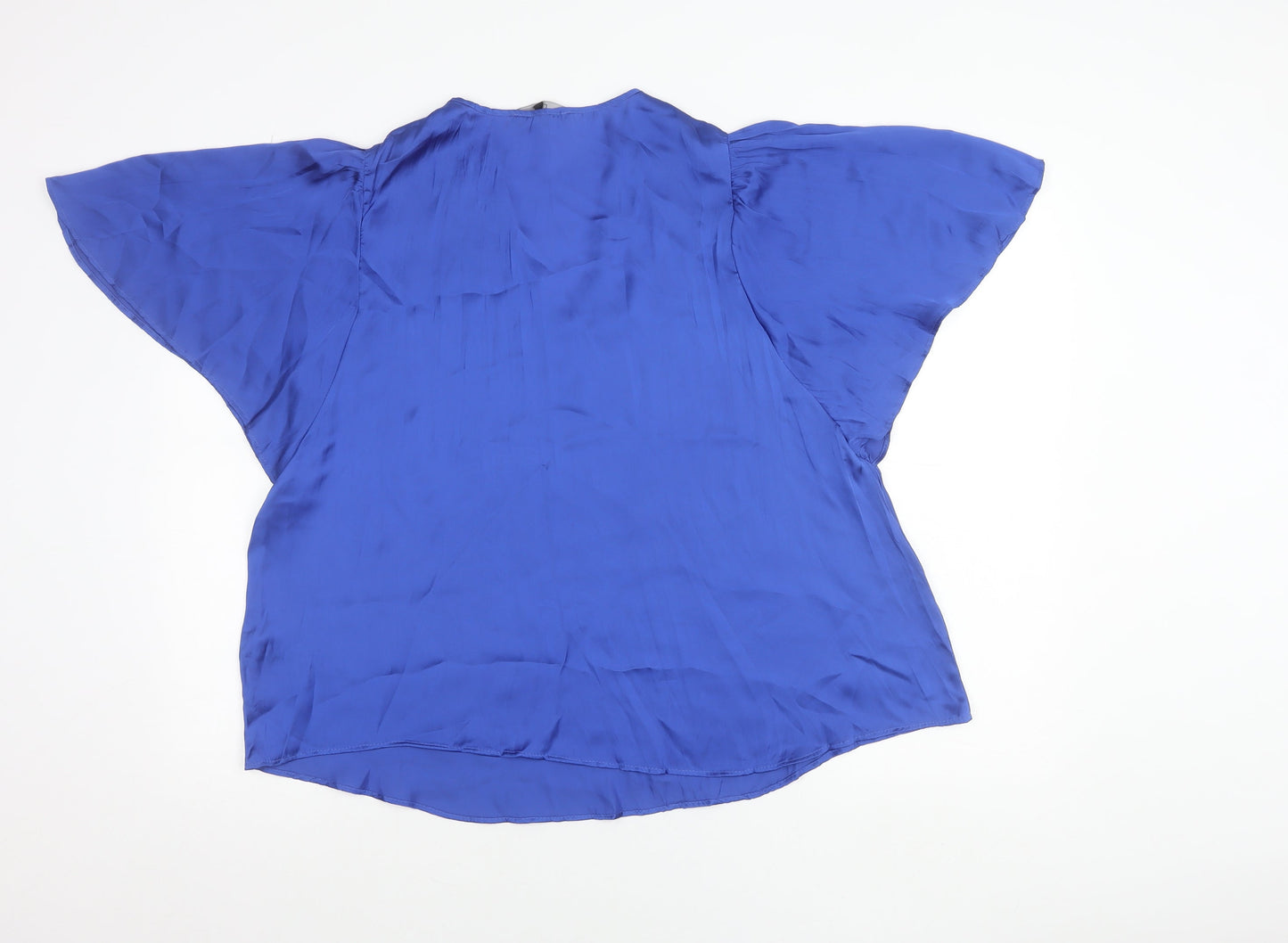 Next Womens Blue V-Neck Satin Flutter Sleeve Blouse Size 12