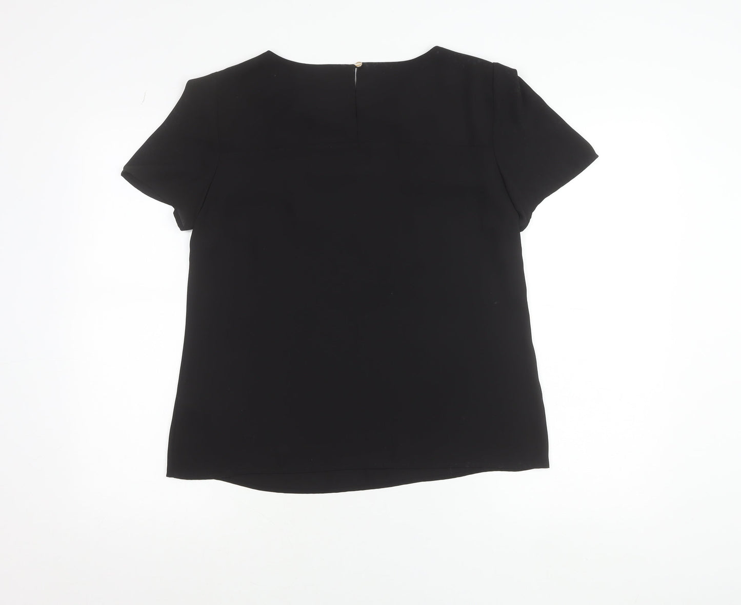 Oasis Women's Black Short Sleeve Blouse UK 12 Round Neck Top