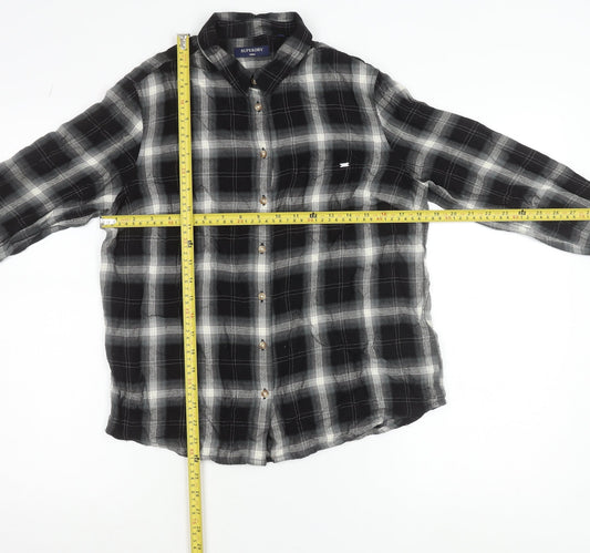 Superdry Women Black Check Long Sleeve Button-Up Shirt Size 12