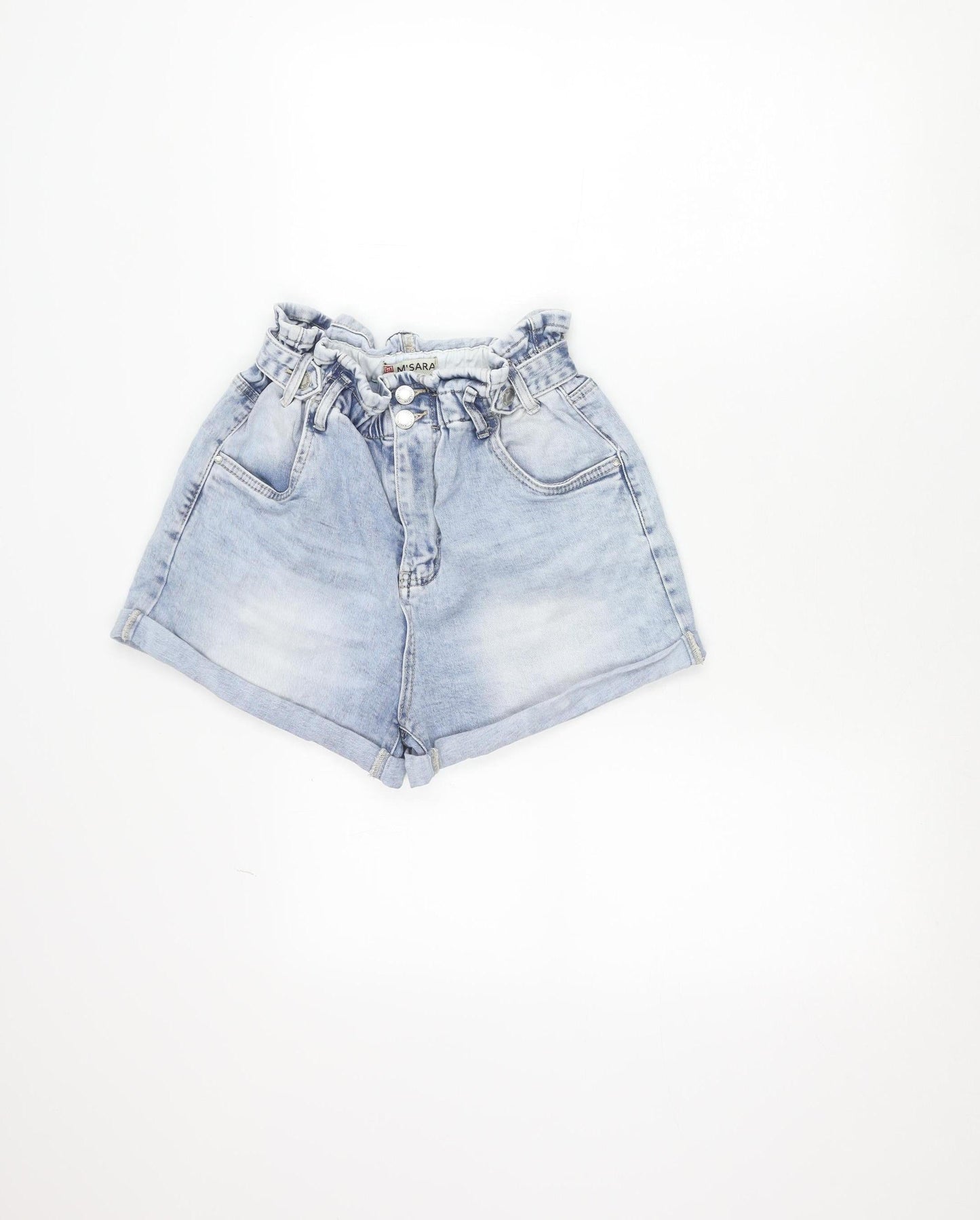 M'SARA Women's Blue Denim Paperbag Shorts Size M High Rise