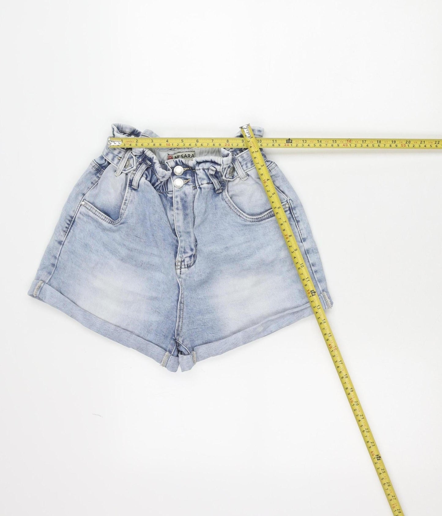 M'SARA Women's Blue Denim Paperbag Shorts Size M High Rise