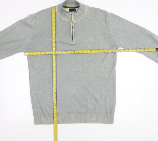 Benetti Men's Grey Cotton 1/2 Zip High Neck Sweatshirt L