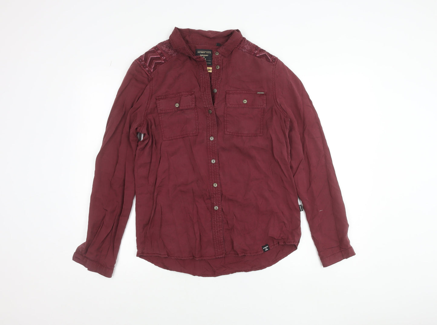 Superdry Womens Red Lyocell Embroidered Button-Up Shirt Size 12