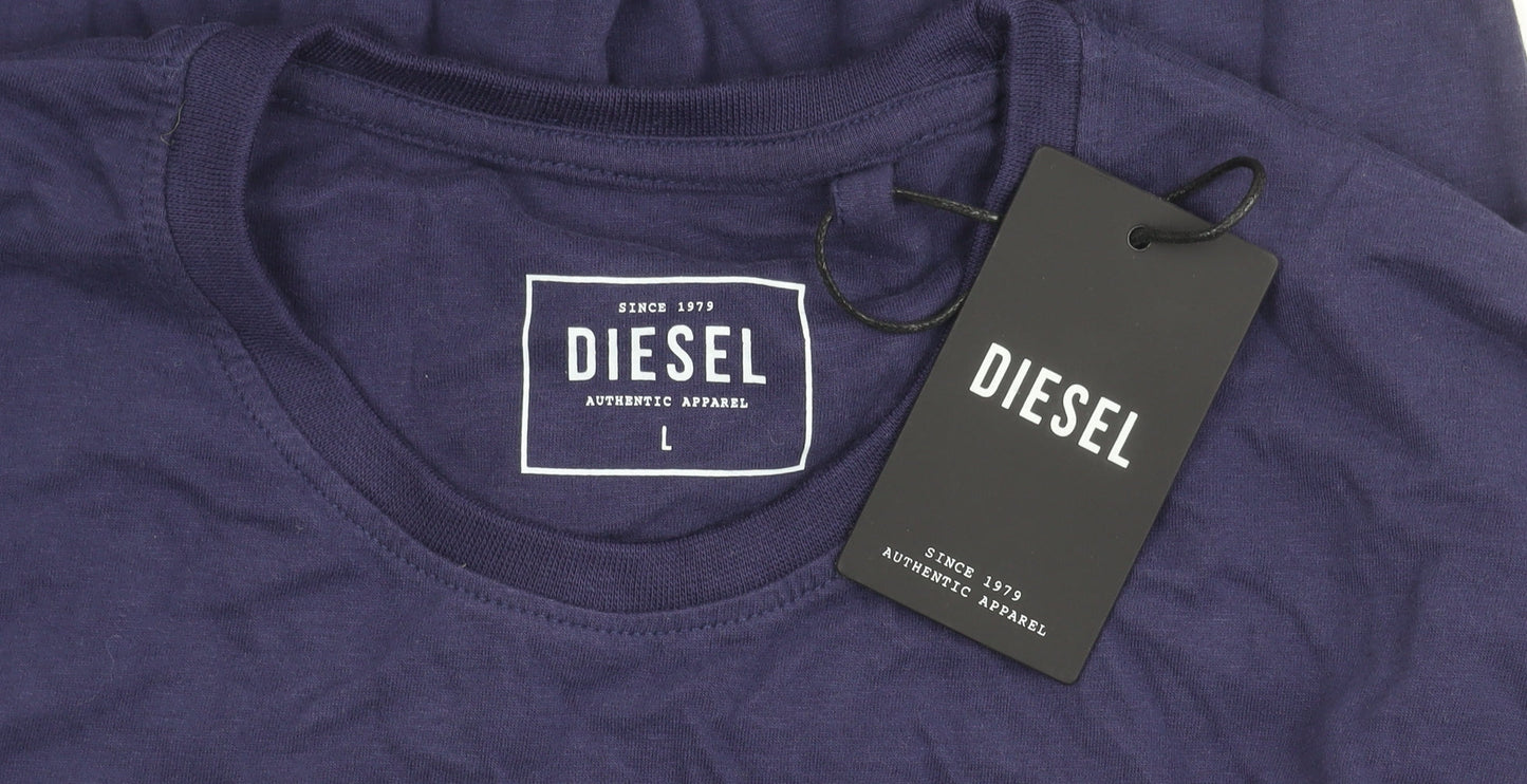 Diesel Men's Blue Crew Neck Cotton T-Shirt Size L