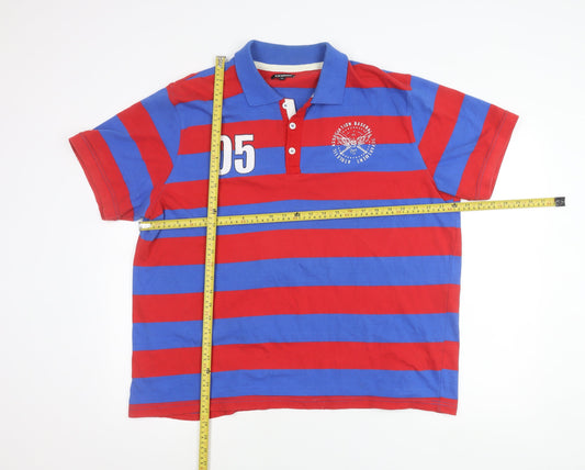 Cargo Quay Men's Red & Blue Striped Polo Shirt XL Cotton