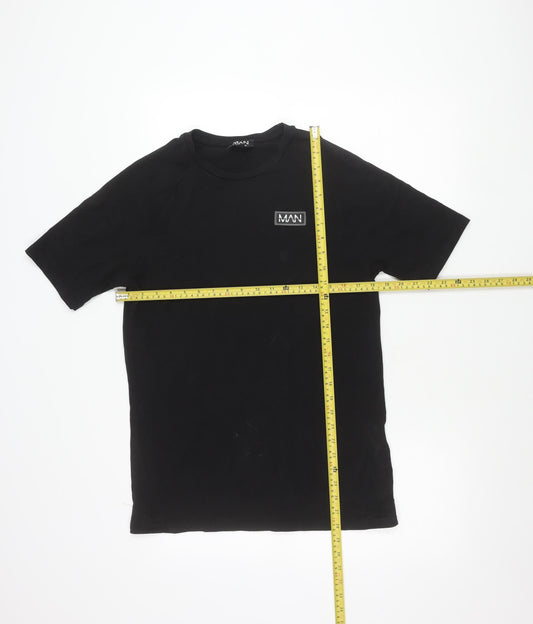 boohooMAN Men's Black Cotton Elastane Crew Neck T-Shirt Size M