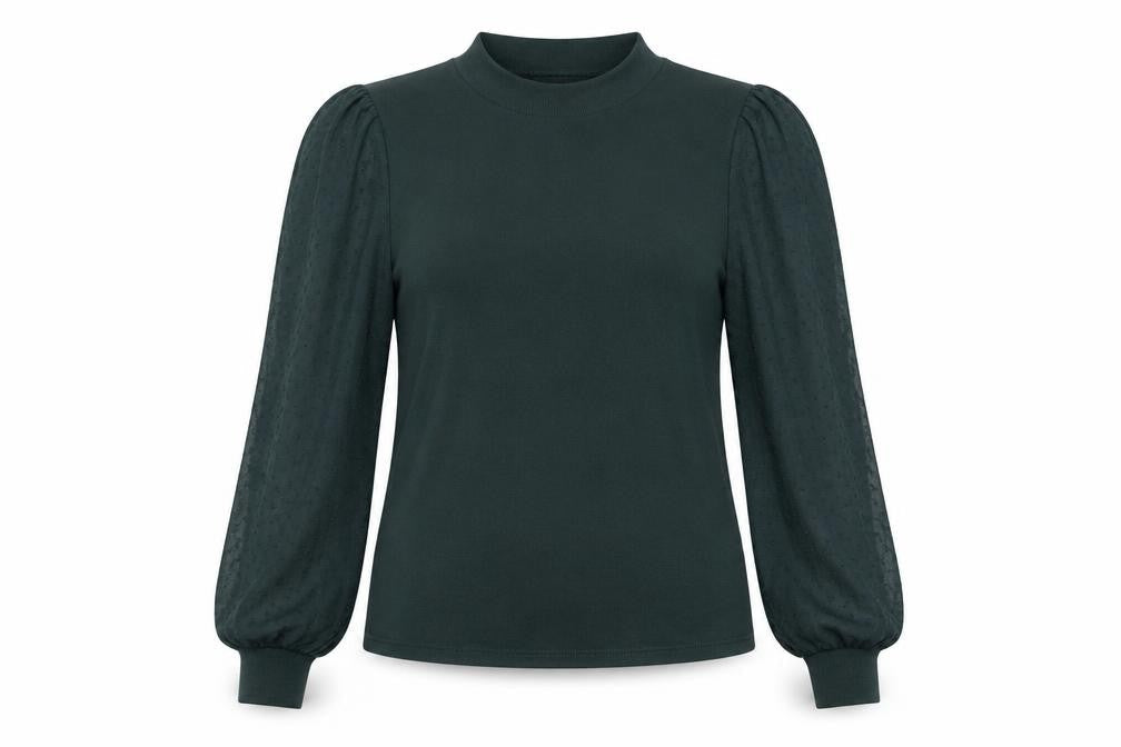 Stradivarius Womens Green Mock Neck Long Sleeve Puff Blouse Size S