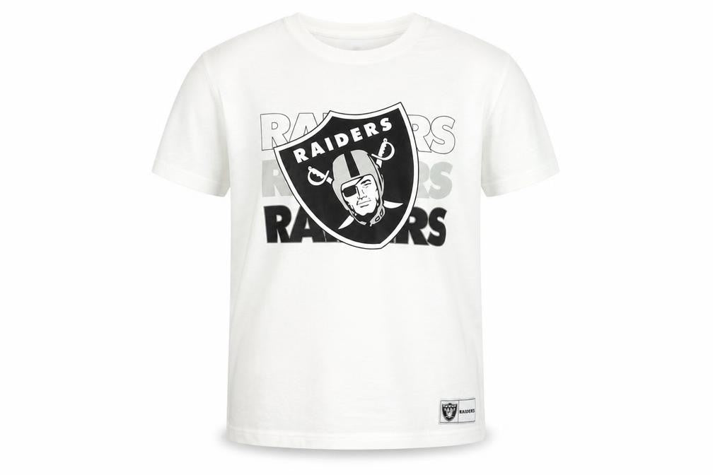 NFL Team Apparel Boys White Raiders T-Shirt 10-11 Years Cotton Crew Neck