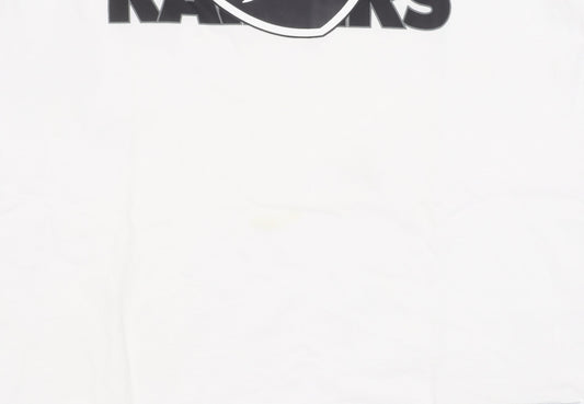 NFL Team Apparel Boys White Raiders T-Shirt 10-11 Years Cotton Crew Neck