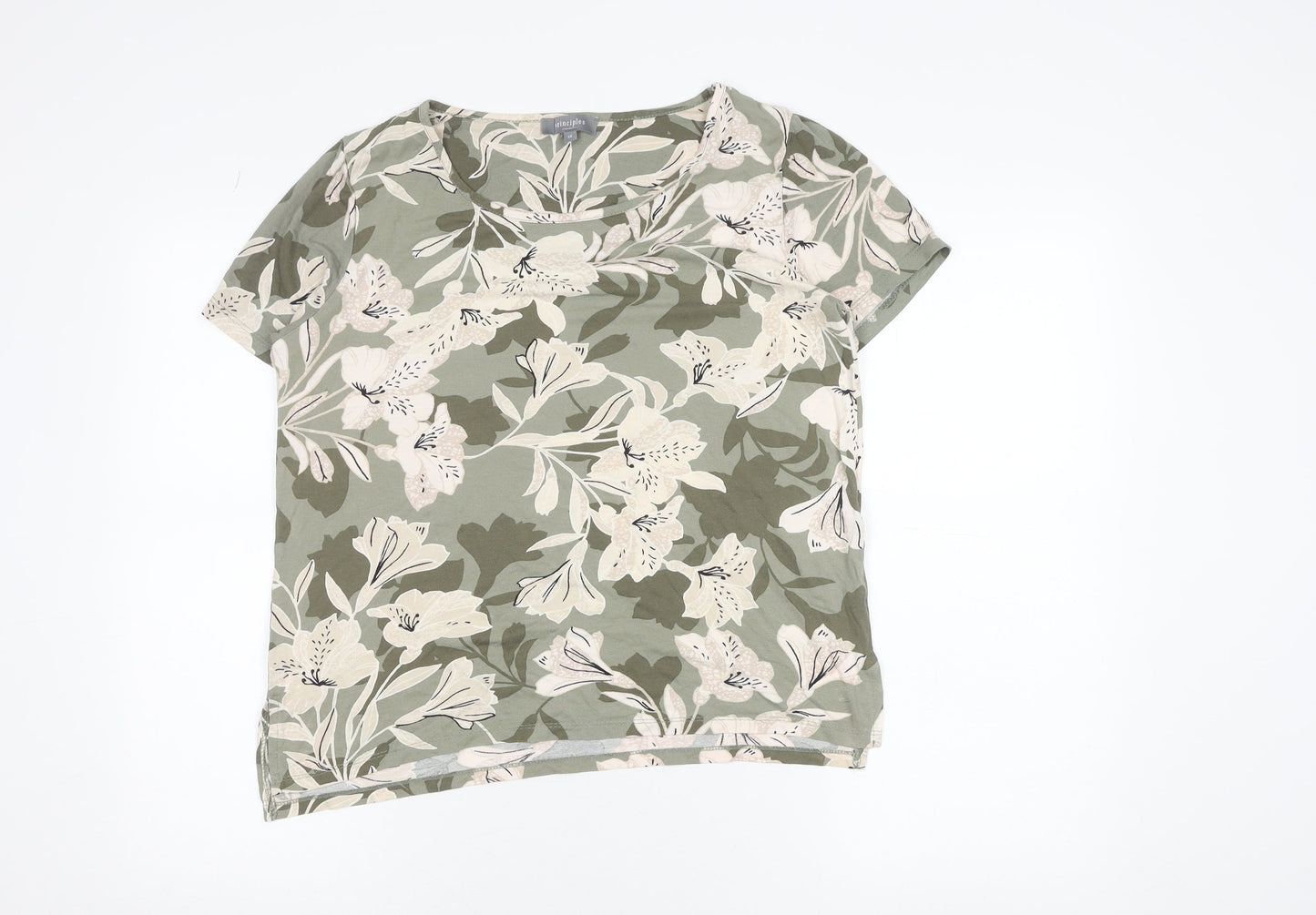 Principles Women’s Green Floral Short Sleeve Jersey T-Shirt Size 14