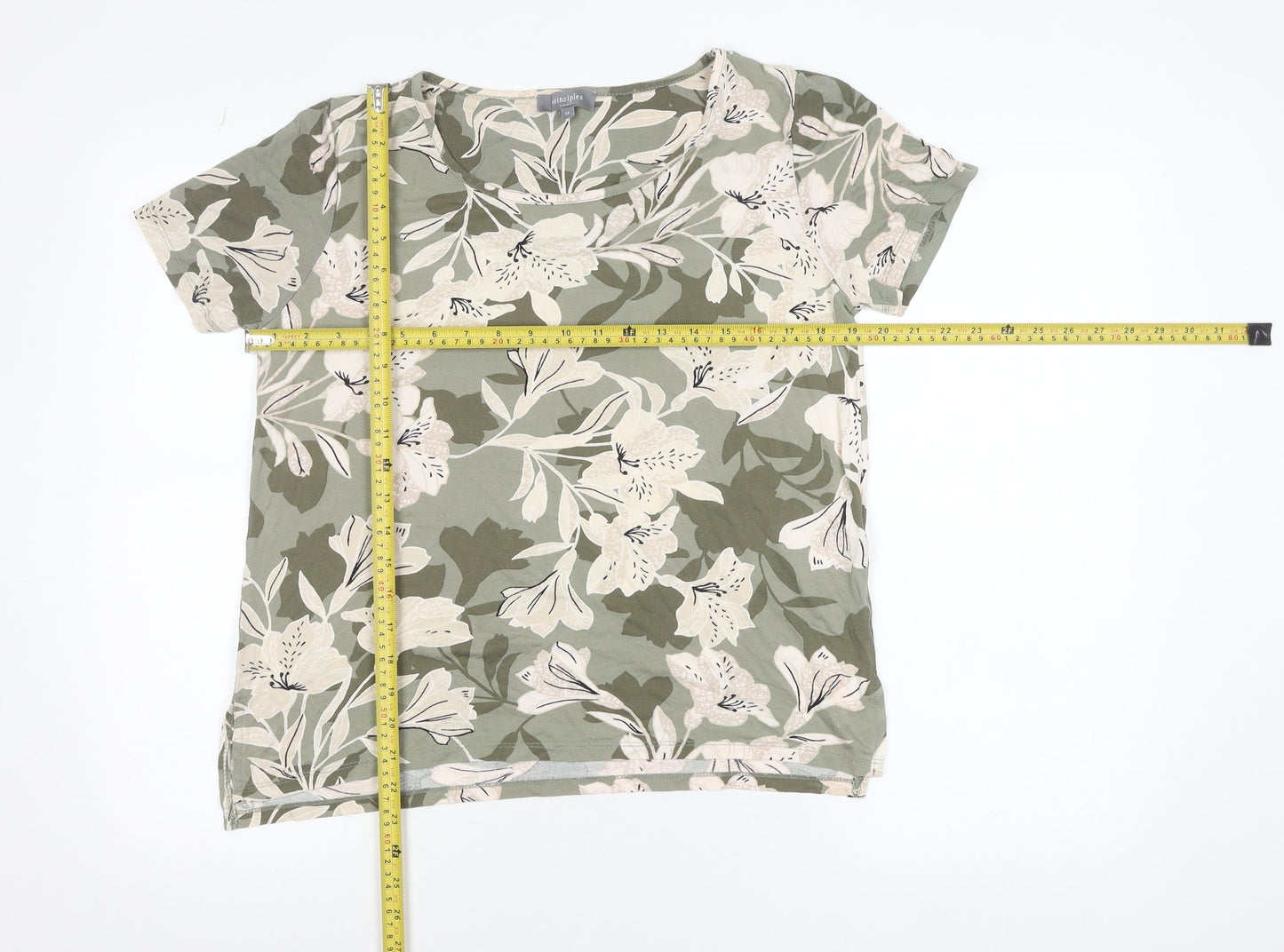 Principles Women’s Green Floral Short Sleeve Jersey T-Shirt Size 14