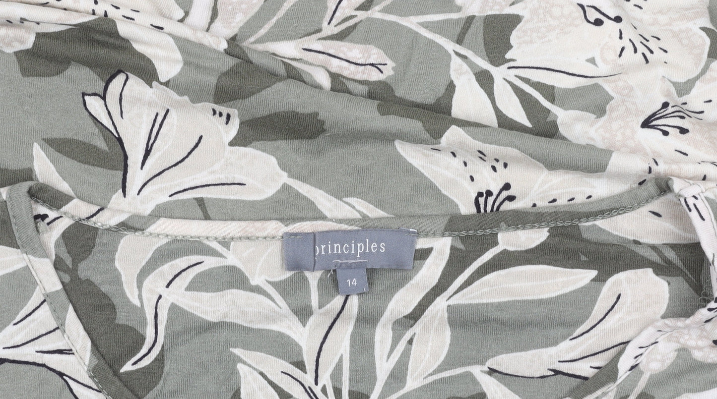 Principles Women’s Green Floral Short Sleeve Jersey T-Shirt Size 14