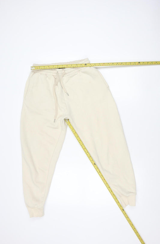 ZARA Women's Beige Fleece Jogger Trousers M Elastic Waist Comfort Fit