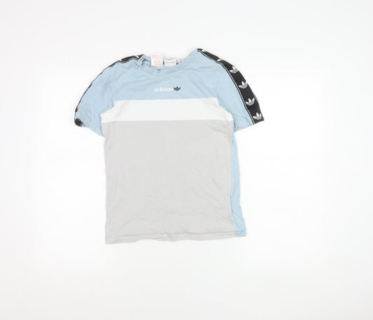 Adidas Boys Blue Colourblock Logo Short Sleeve T-Shirt 11-12 Years