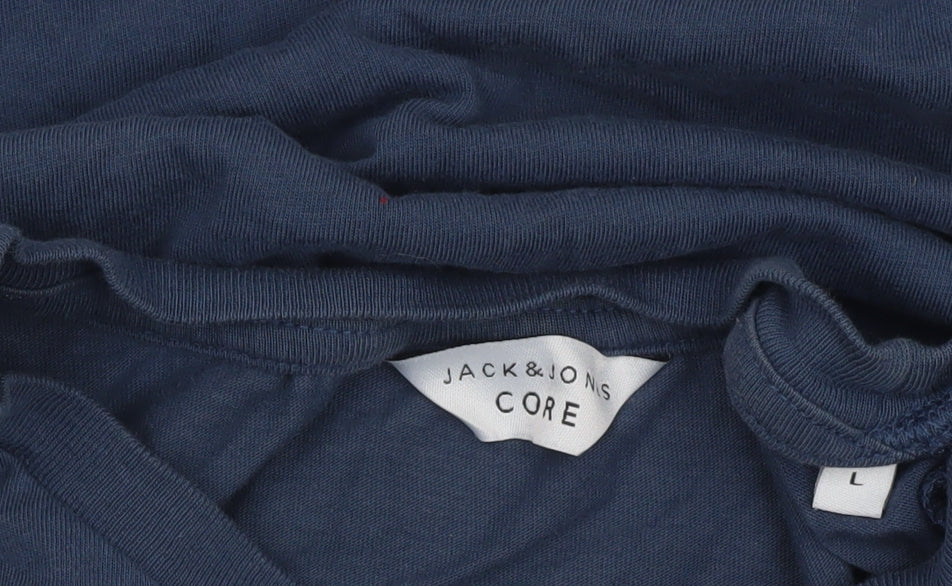 Jack & Jones Men Blue L Short Sleeve Crew Neck Cotton T-Shirt