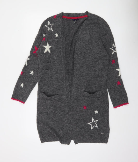 Joules Women's Grey Star Knit Longline Open Cardigan UK 8
