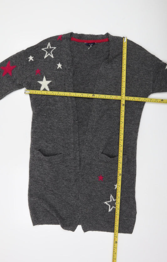 Joules Women's Grey Star Knit Longline Open Cardigan UK 8