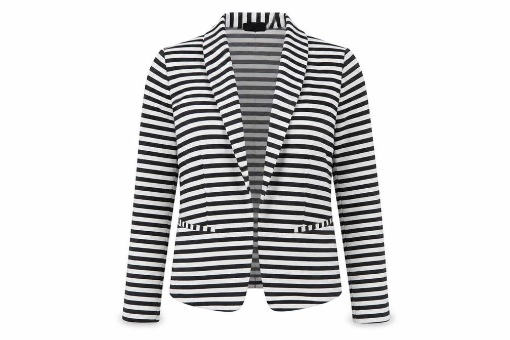 Marks & Spencer Women Black White Striped Blazer Size 14