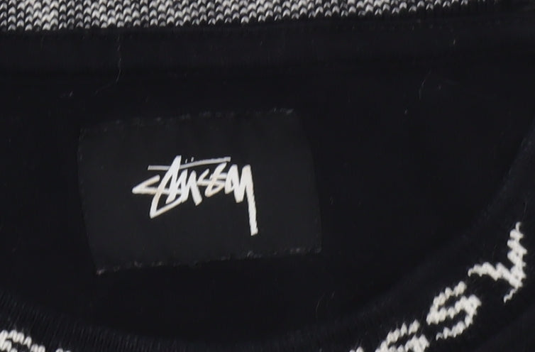 Stussy Men’s Black Long Sleeve Cotton Logo Neck Pullover M