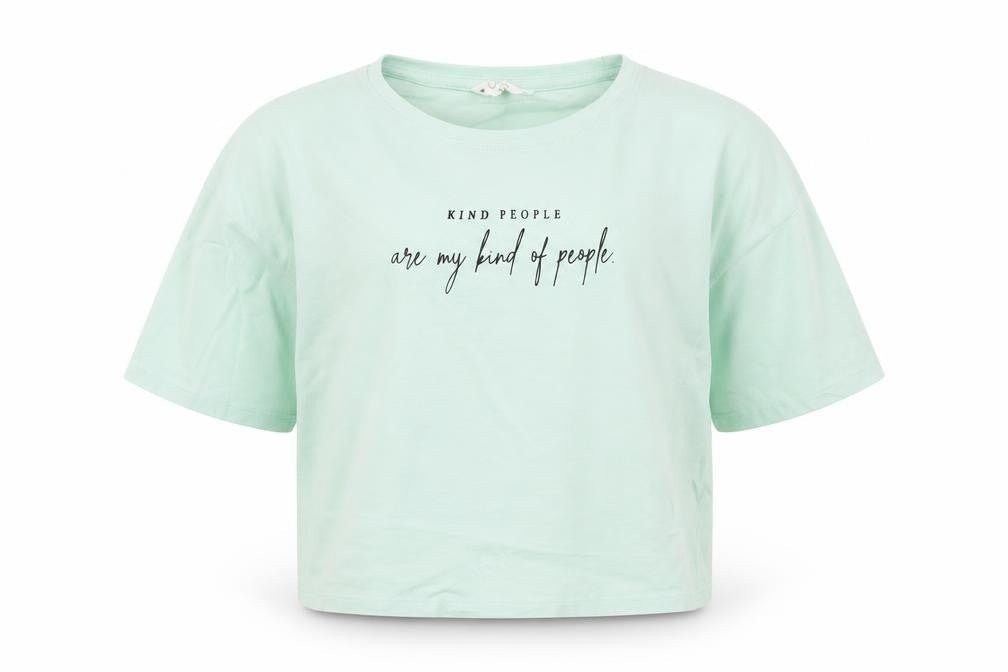 Front view of Candy Couture girls’ green cropped graphic t-shirt 10 years