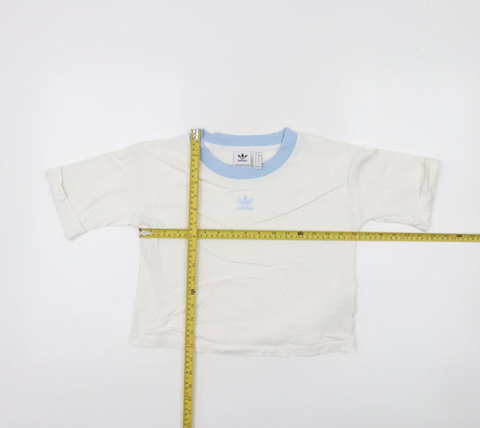 Adidas Womens White Blue Ringer Cotton T-Shirt Size 8