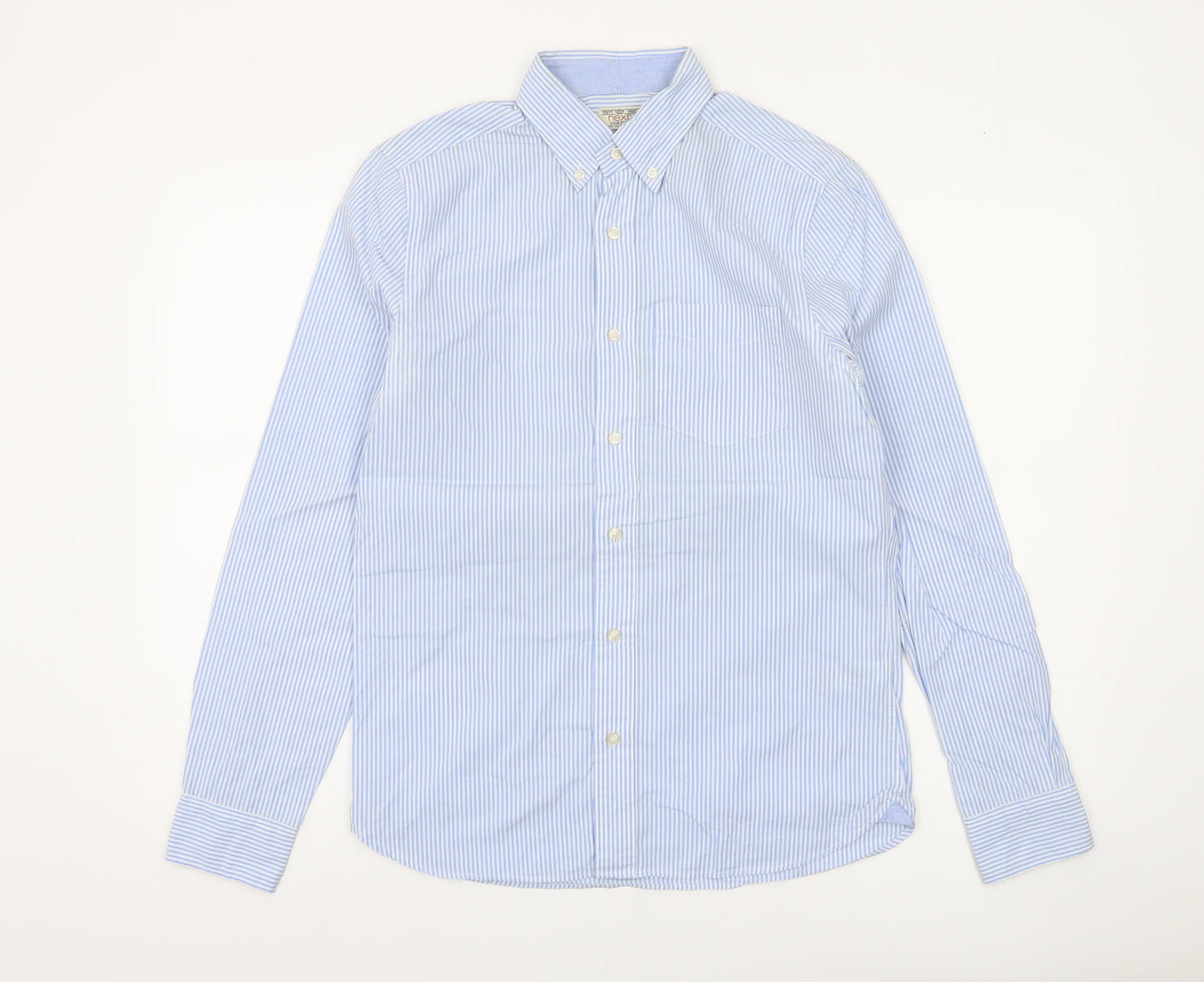 Next Men's Blue Striped Cotton Button-Up Shirt Small Regular Fit