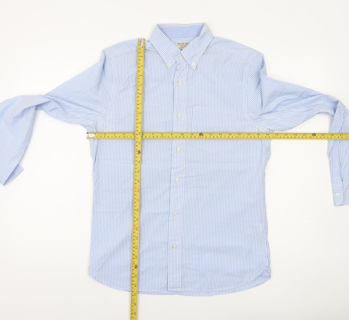 Next Men's Blue Striped Cotton Button-Up Shirt Small Regular Fit