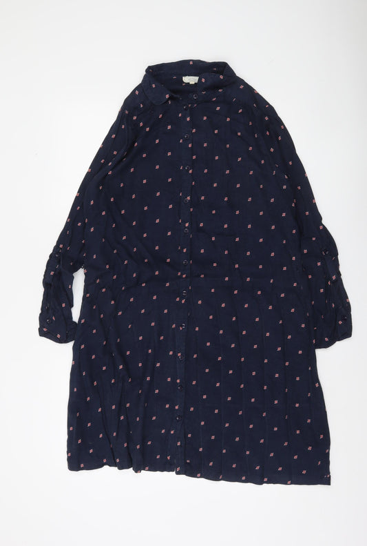 Fat Face Women's Blue Floral Collared 3/4 Sleeve Shirt Dress Size 12