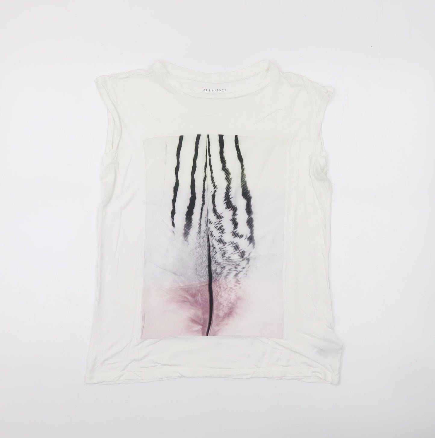 AllSaints Womens White Sleeveless Graphic Viscose T-Shirt Small