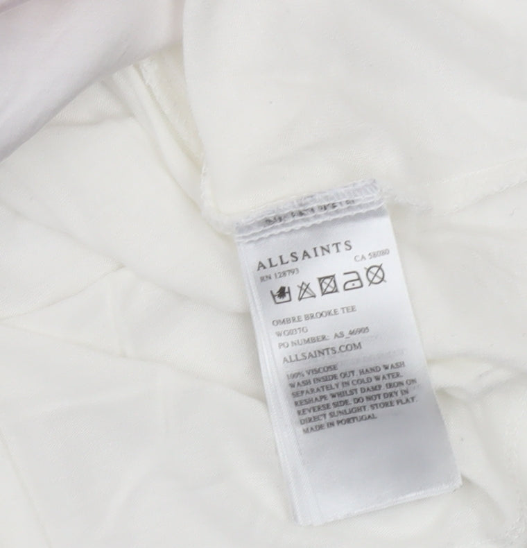 AllSaints Womens White Sleeveless Graphic Viscose T-Shirt Small