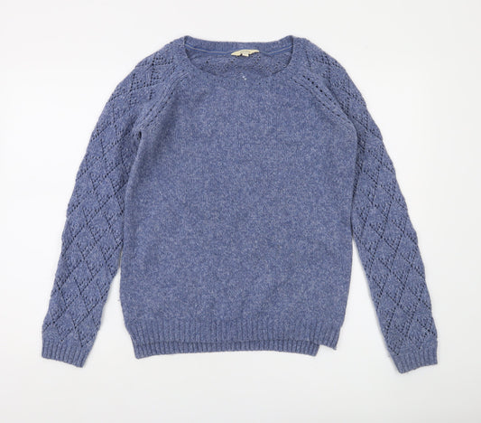 FatFace Women's Blue Open Knit Wool Jumper Size 10 Crew Neck