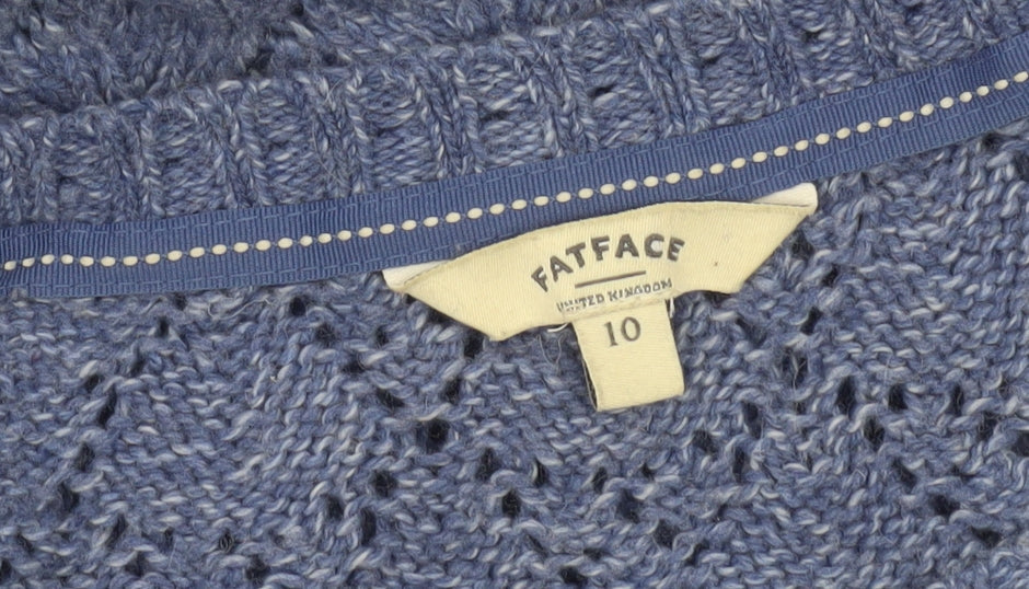 FatFace Women's Blue Open Knit Wool Jumper Size 10 Crew Neck