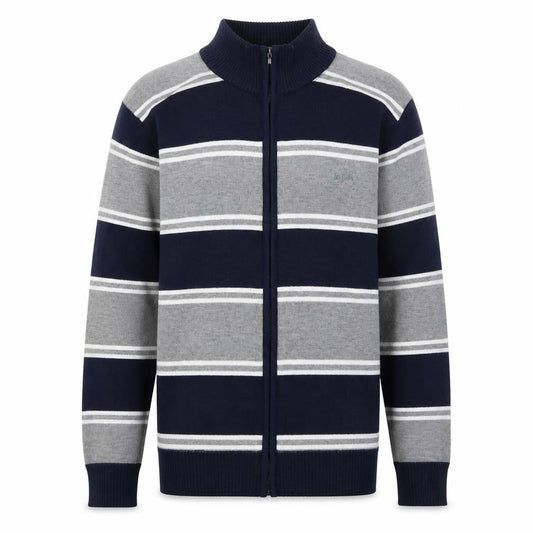 Lee Cooper Men's Grey Navy Striped Full Zip Jumper Size M