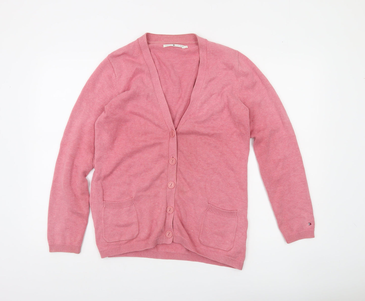 Womens UK L Regular Tommy Hilfiger Pink Cardigan Tight-Knit