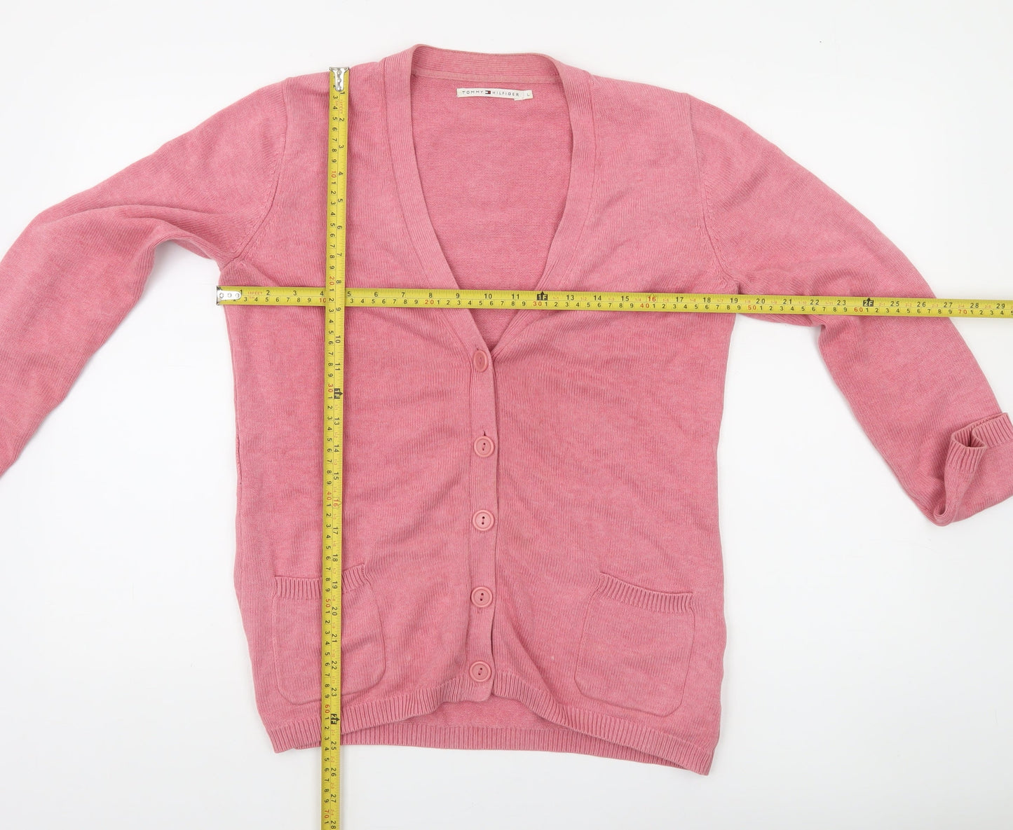 Womens UK L Regular Tommy Hilfiger Pink Cardigan Tight-Knit
