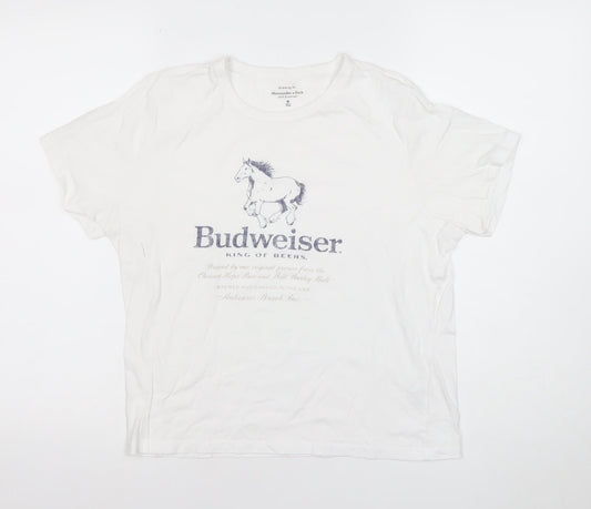 Abercrombie & Fitch Women's White Budweiser Graphic T-Shirt M Classic Fit