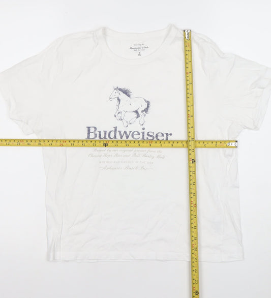 Abercrombie & Fitch Women's White Budweiser Graphic T-Shirt M Classic Fit