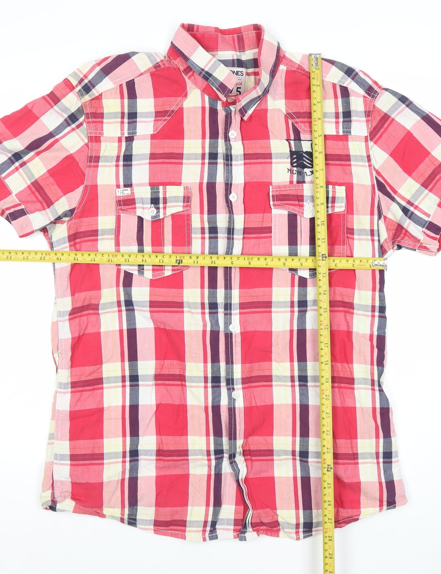 Jack & Jones Men’s Red Plaid Short Sleeve Button-Up Shirt XL