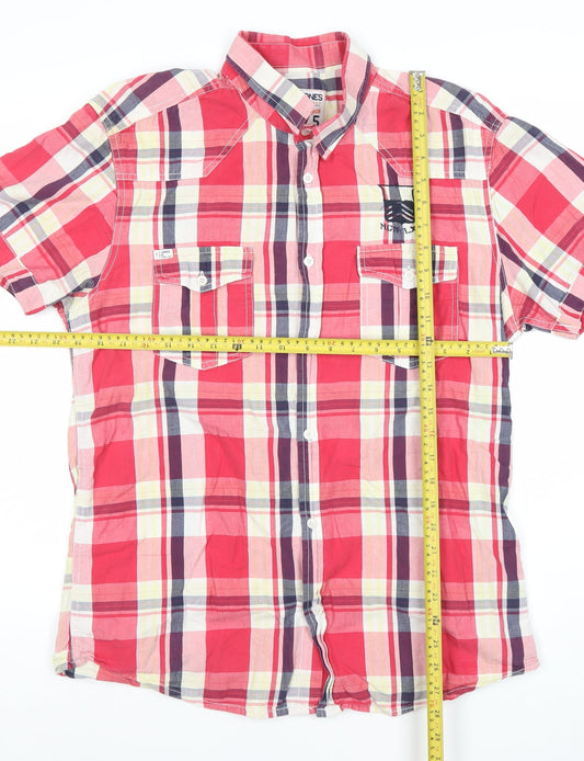 Jack & Jones Men’s Red Plaid Short Sleeve Button-Up Shirt XL