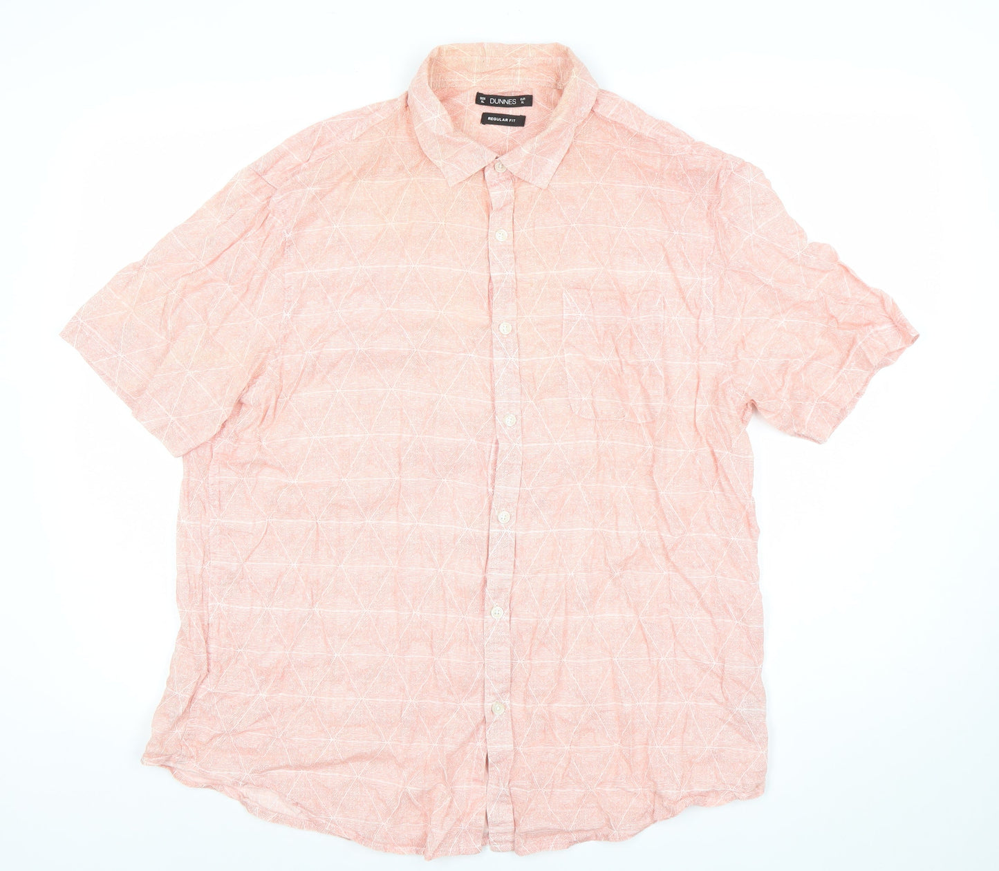 Dunnes Men’s Pink Geometric Regular Fit Cotton Short Sleeve Shirt XL