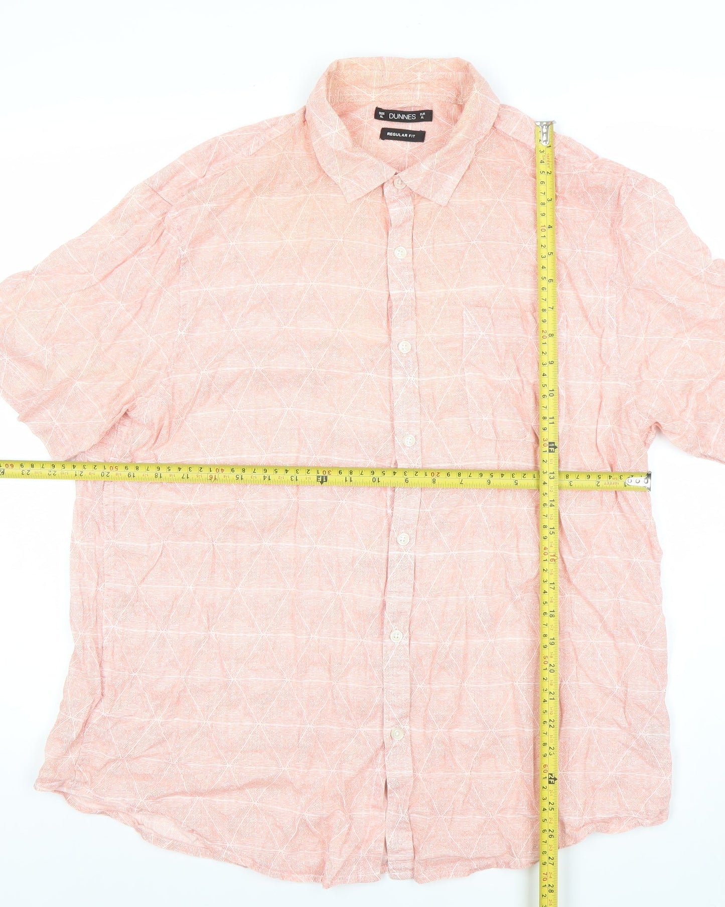 Dunnes Men’s Pink Geometric Regular Fit Cotton Short Sleeve Shirt XL