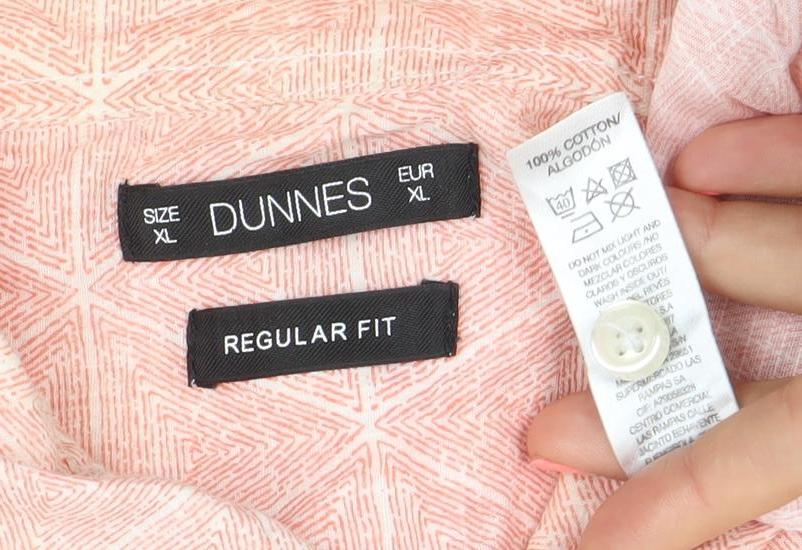Dunnes Men’s Pink Geometric Regular Fit Cotton Short Sleeve Shirt XL